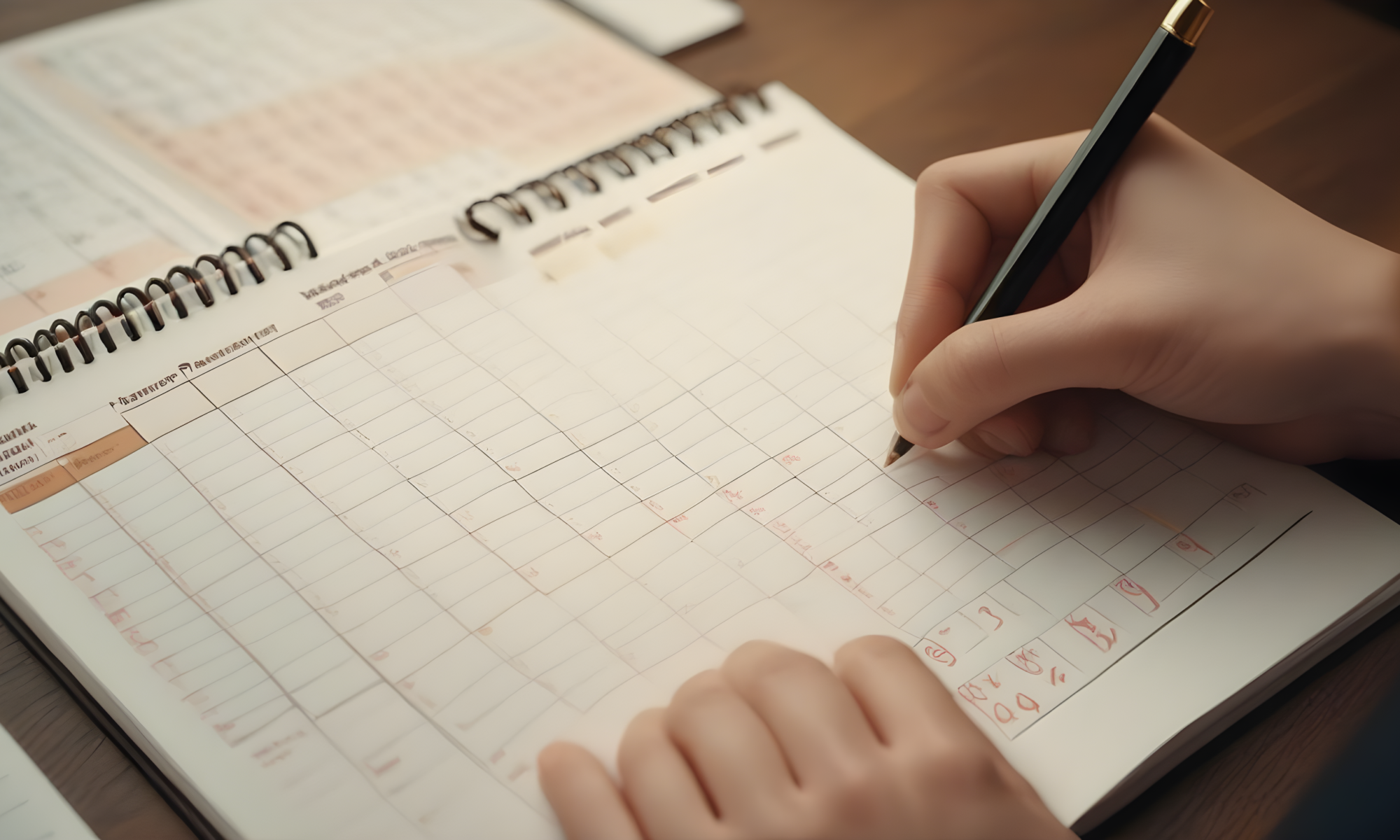 A busy person using a paper planner