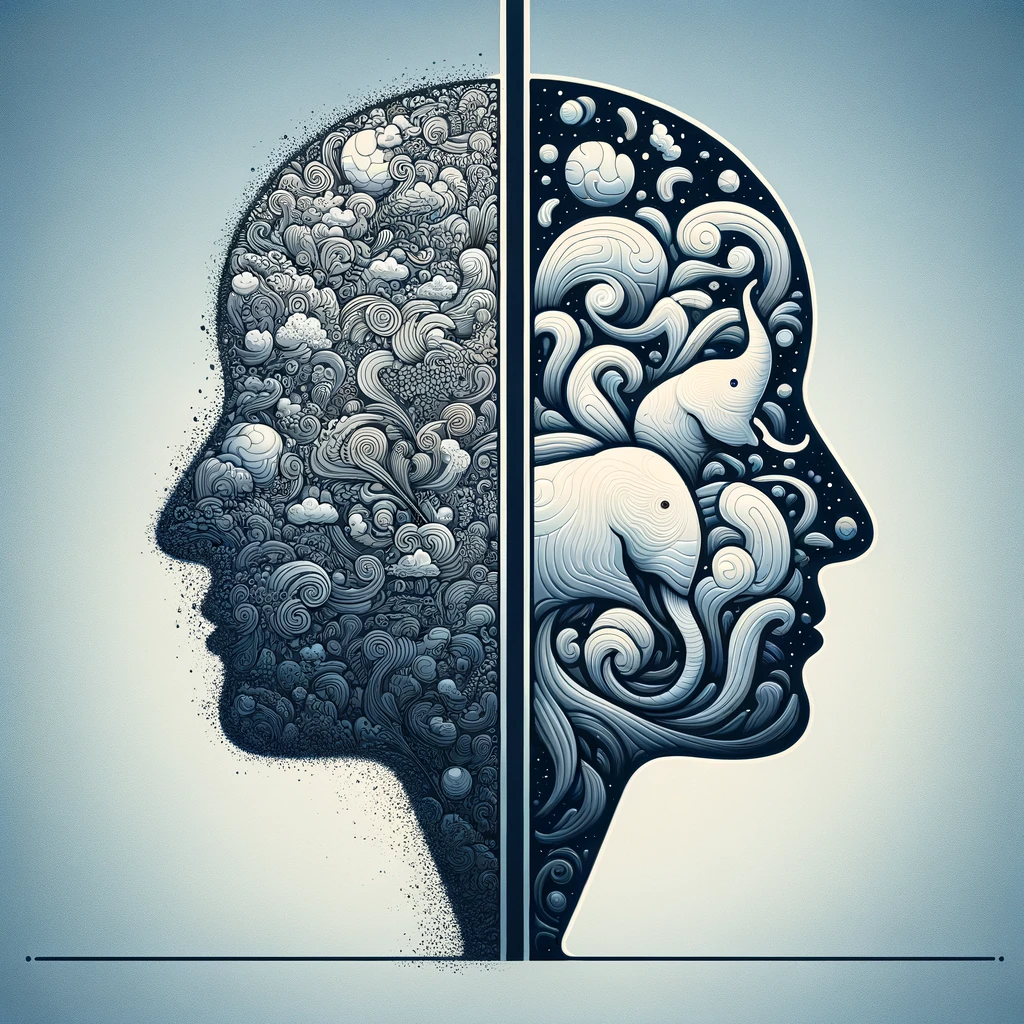 Immagine con due volti che rappresentano il concetto delle due menti